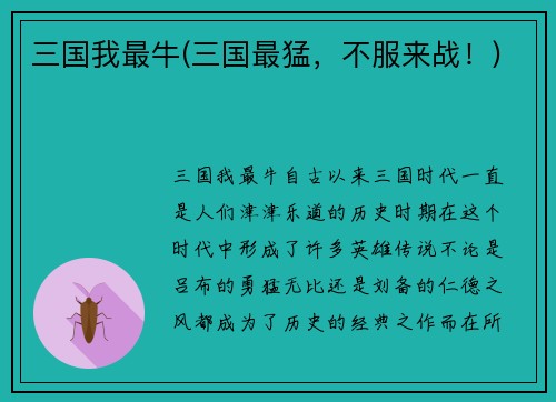 三国我最牛(三国最猛，不服来战！)